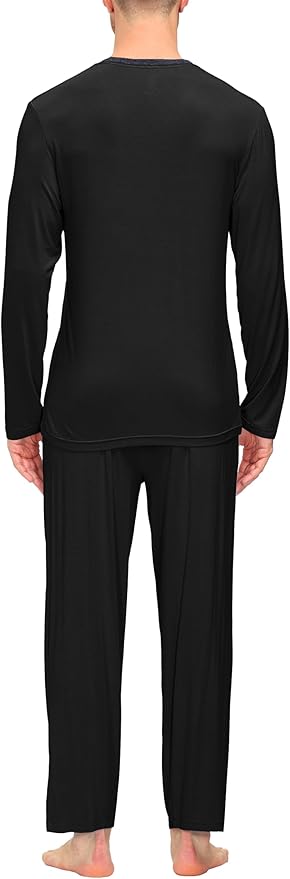 JINSHI Men's Pajama Sets Sleepwear Nightwear Lightweight Quick Dry Soft 2 Piece Long Sleeve Mens Loungewear Sets with Pocket