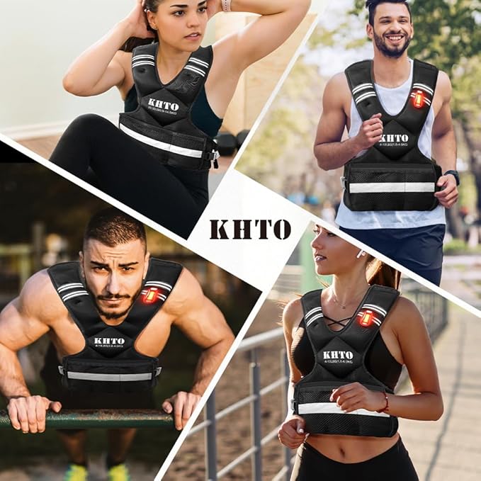 KHTO Adjustable Weighted Vest for Men and Women with Warning Light Reflective Strip,Large Weight Vest for Exercise Set Cardio and Strength Training (4-10lb/11-20lb/20-32lb)