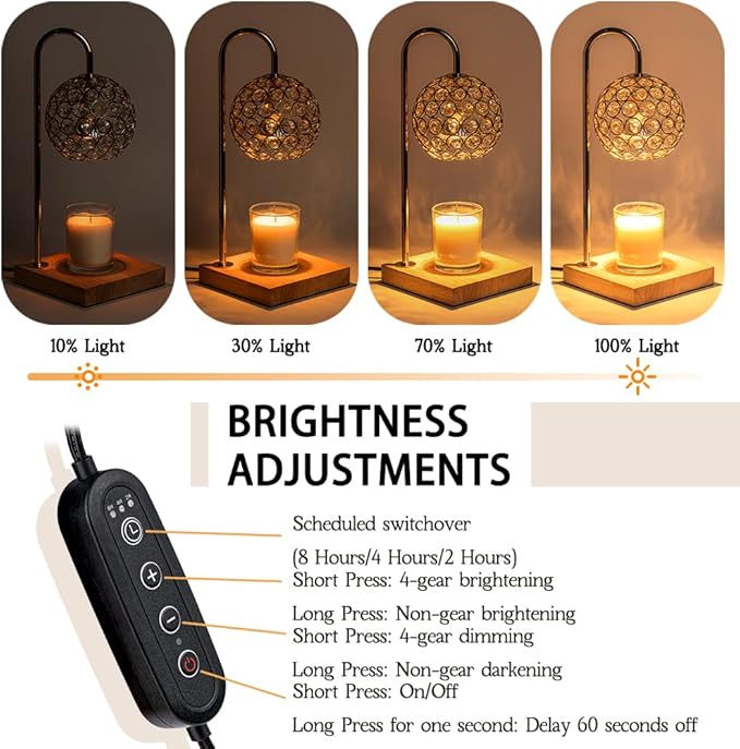 Marycele Candle Warmer Lamp with Timer, Round Diamond Home Decor Gifts for Mom Women, Gold Diamond Lamp, Western Bedroom Accessories, Birthday Gifts for Women, Wax Warmer for Jar Candles