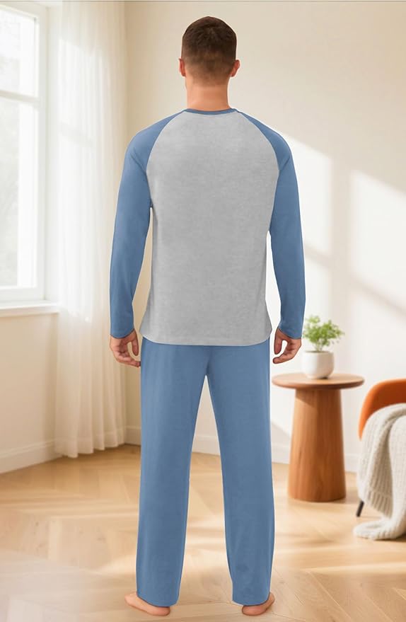 NITAGUT Men's Pajama Set Long Sleeve Sleepwear 2 Piece Loungewear with Pockets Soft Comfy Nightwear