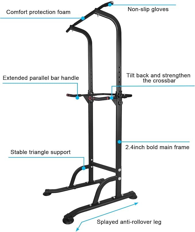 Power Tower Workout Dip Station Pull Up Bar, Height Adjustable Multi-Function Dip Stand for Home Gym Strength Training Fitness Equipment