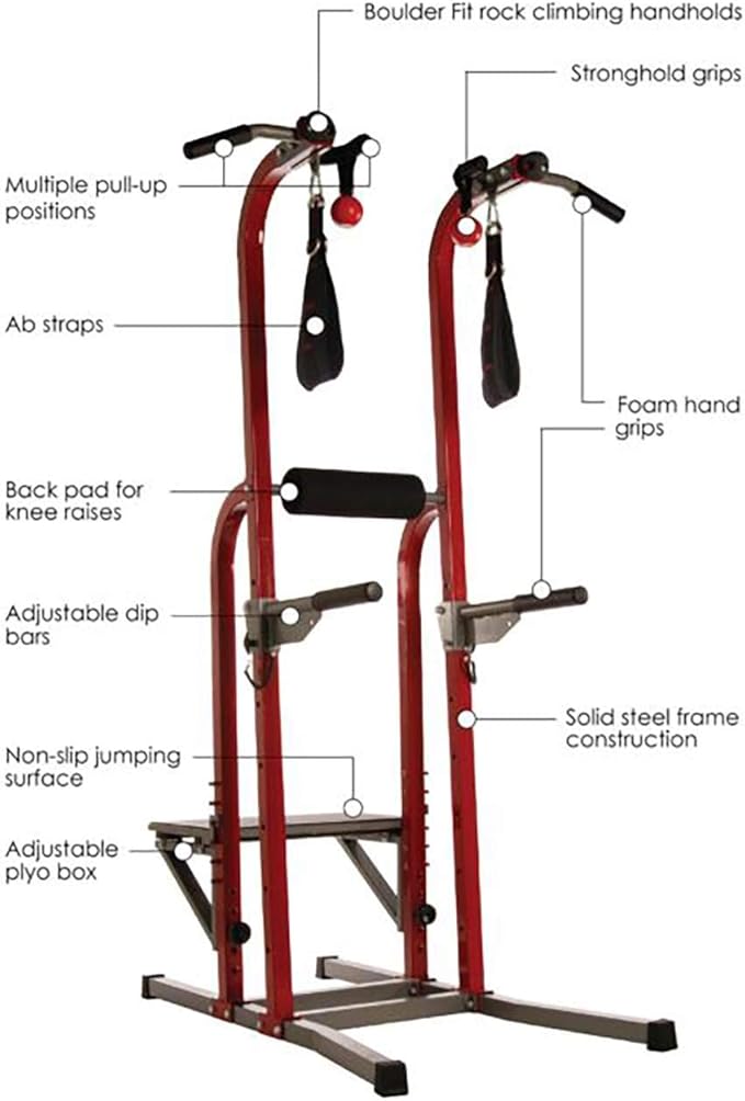 Stamina Power Tower - Dip Bar Pull Up Bar Station with Smart Workout App - Dip Bars for Home Workout - Up to 250 lbs Weight Capacity
