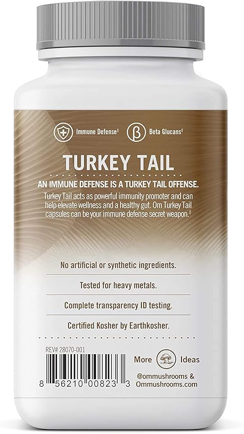 Om Mushroom Superfood Turkey Tail Mushroom Capsules Superfood Supplement, 90 Count, 30 Days, Immune Support, Polysacchrides, Beta-Glucans, Gut Health & Holistic Defense Mushroom Supplement