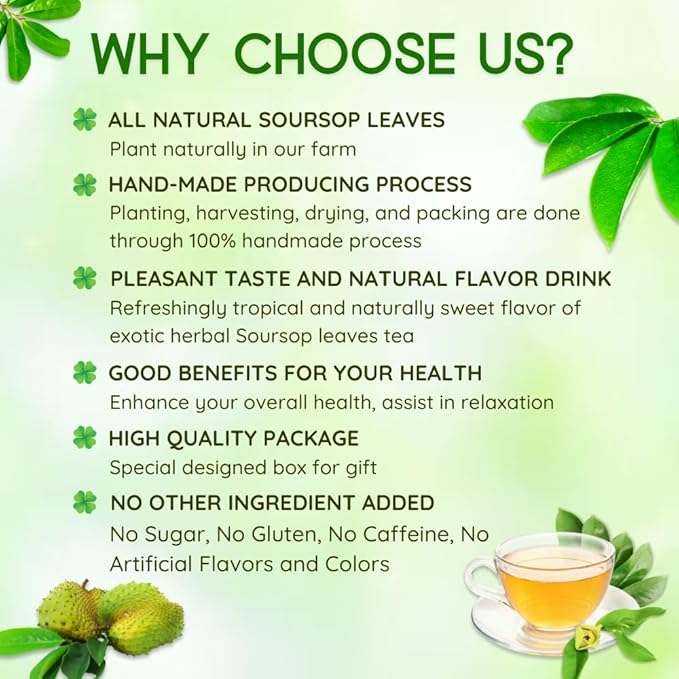 VIDA FARM 355+ Dried Soursop Tea Leaves, Natural Whole Dried Soursop Leaves Graviola, Hojas de Guanabana Para Te Guanabana Leaf Herbal Tea