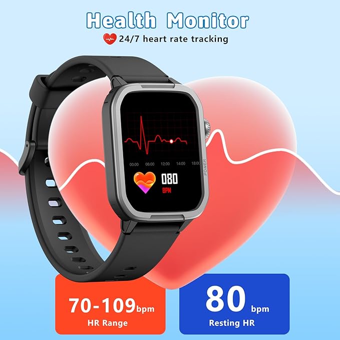 Kids Smart Watch for Boy Girl, Kids Watches with 19 Sport Modes, Heart Rate, Sleep Monitor, Pedometer, Alarm Clock, IP68 Waterproof Fitness Tracker, Gift for 6-16 Year Old Boys Girls Toys (Black)