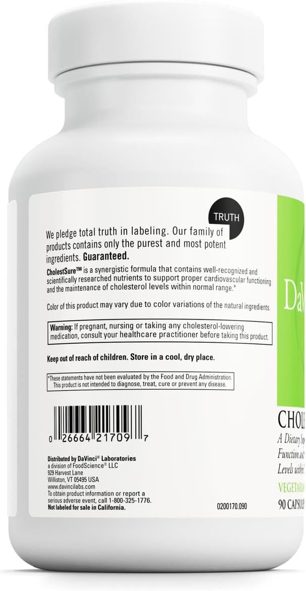 DAVINCI Labs CholestSure Supplement - Supports Cardiovascular Function - Helps Maintain Healthy Cholesterol Levels in a Normal Range - with CoQ10 - Gluten Free - 90 Vegetarian Capsules