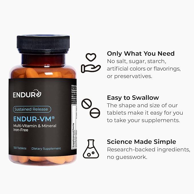 Endur-VM Multivitamin & Mineral (Without Iron), Daily Multivitamin with Vitamin A, C, D, E, B12 & Zinc for Immune Support, Gluten Free, 150 Tablets