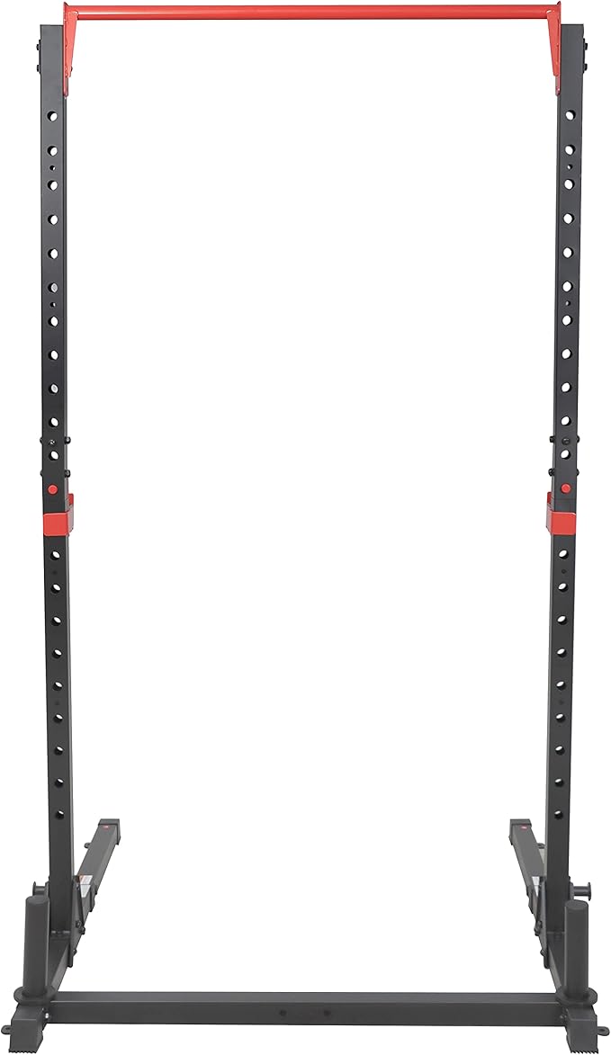 Sunny Health & Fitness Power Cage and Squat Rack In High Weight Capacity with J-Hooks, Adjustable Pull Up Bar, Weight Plate Holders, Resistance Band Posts