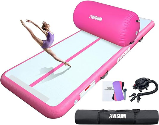 AWSUM Inflatable Air Gymnastics Mat 10ft/13ft/16ft/20ft/23ft Training mat 4/8 inches Thick tumbling mat with Electric Pump for Home/Gym/Outdoor