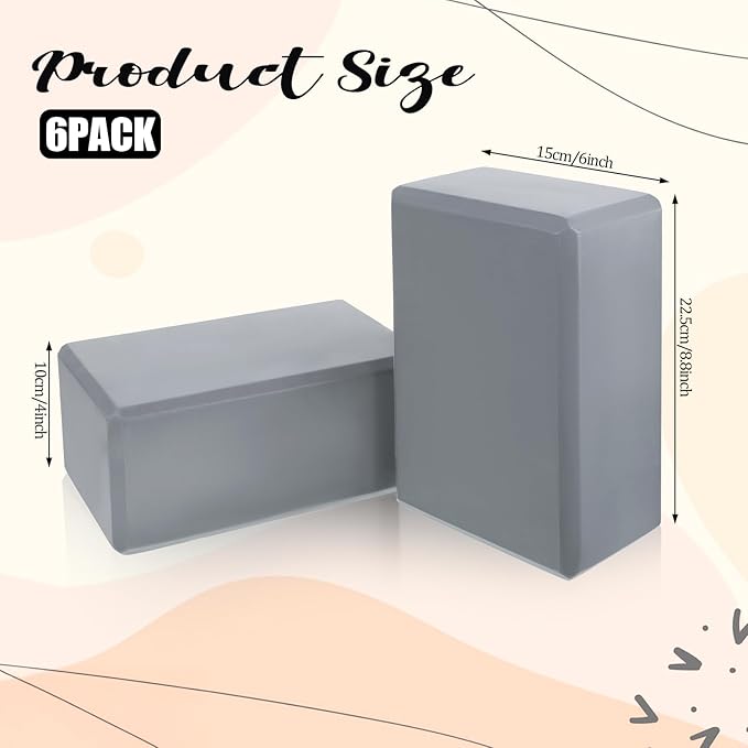 6 Pack Foam Yoga Blocks 9x6x4 Inch EVA Non-Slip Yoga-Blocks Lightweight Foam Exercise Blocks for Yoga Pilates General FitnessStretching and Toning