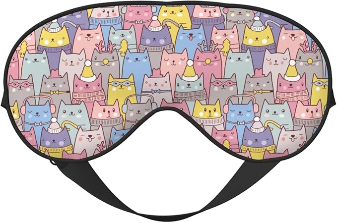 Sleep Eye Mask Christmas Cute Cats Sleep Mask for Women Men Comfortable Eye Mask with Adjustable Strap Soft Eye Cover Blindfold for Travel Yoga Nap Shift Work