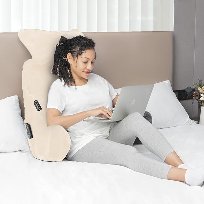 SLIGUY Reading Pillow-Bed Rest Pillow with Detachable Neck Roll & Higher Support Arm for Sitting in Bed Couch or Floor-Backrest Reading Pillow Adult Back Pillow for Reading/Watching TV/Gaming,Beige