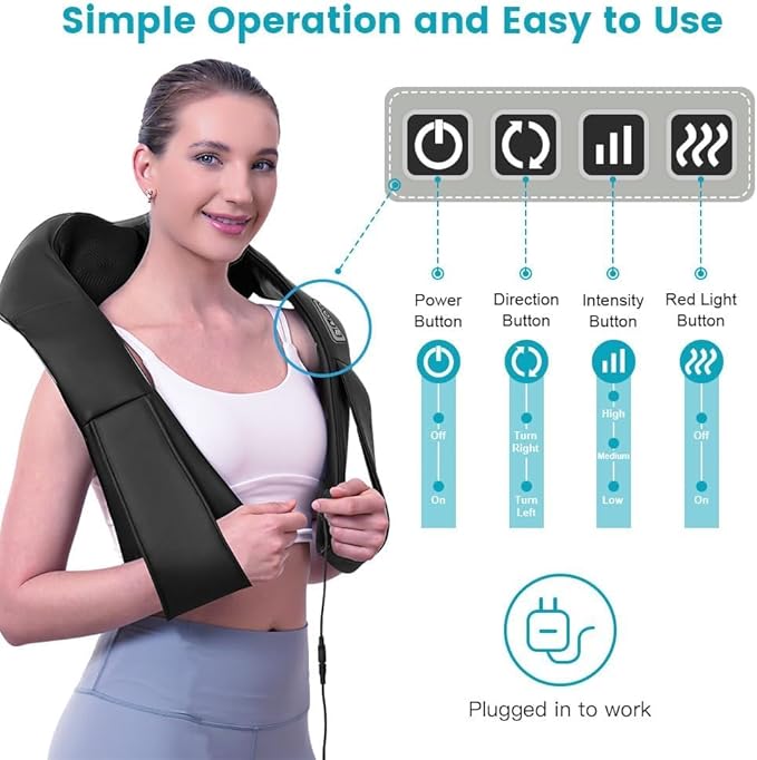 Neck and Back Massager, Shiatsu Neck and Shoulder Massager for Pain Relief Deep Tissue, Kneading Electric Shoulder Massagers for Home, Office, Ideal Gifts for Family, Gifts for Mom