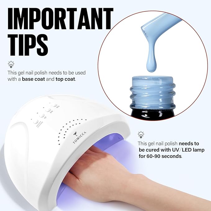 TOMICCA Blue Gel Nail Polish - Pastel Baby Blue, UV Gel Polish Spring Summer Pastel Colors, Long Lasting Cotton Candy