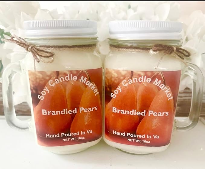 Soy Scented Candles | Handmade & Highly Aromatic Candles Burns Upto 85 Hours in Glass Jar - Perfect for Home Decor, Wedding, Birthday, Dinner (Brandied Pears, 16 oz)