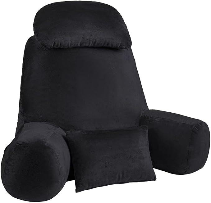NOONTIDE Reading Pillow for Sitting up in Bed and Couch,32" X-Large Back Pillow for Adult & Teens with Soft Adjustable Neck Roll Backrest Pillow,Washable Cover,Watching TV/Gaming/Relaxing(Black)