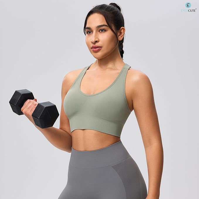 Evercute Sports Bra for Women Padded Medium Support Criss Cross Strappy Bras Seamless High Impact Yoga Exercise Athletic Bras