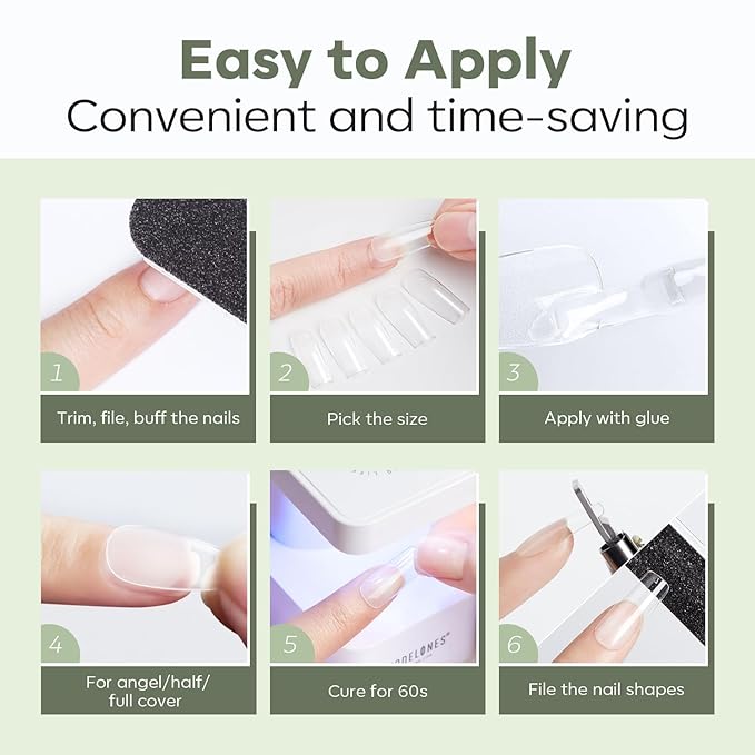 modelones Long Stiletto Nail Tips, Pre-shaped Soft Gel Tips Fake Nails False Acrylic Clear Full Cover Press on Extension Kit Gel Manicure DIY at Home 216PCS 12Sizes