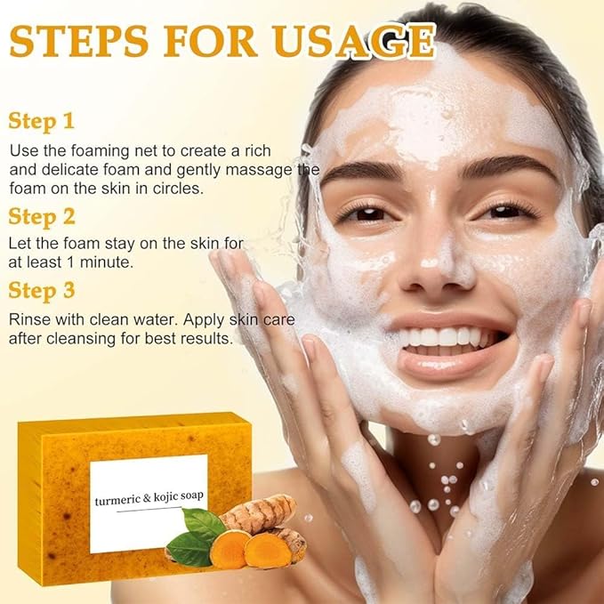 Turmeric Wash and Care Two Piece Set, Tuemeric Facial Cleanser & Turmeric Soap Bar,Face & Body Cleanser, Tur-meric Face Wash and Natural Turmerics Handmade Soap, Deep Cleansing