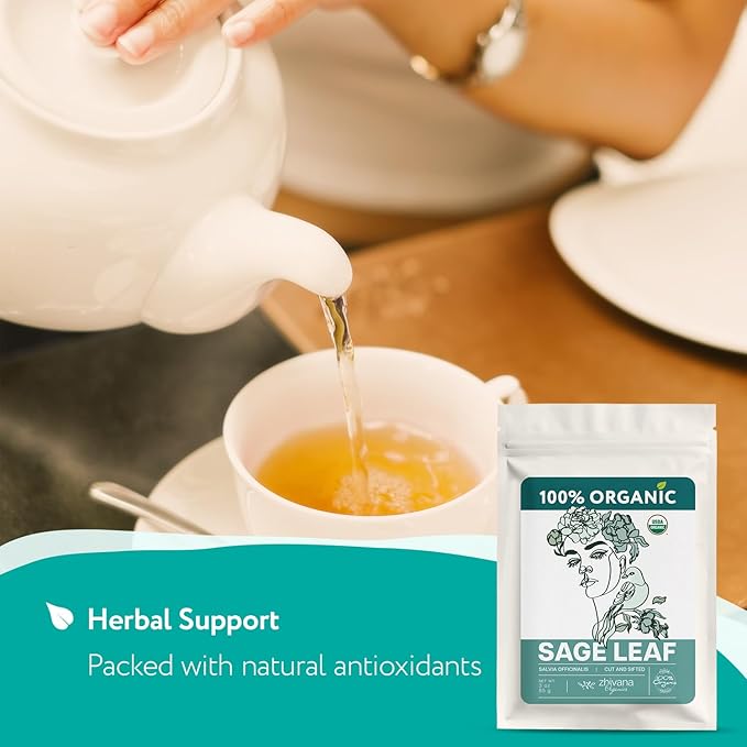 Organic Sage Leaves (4 oz.) - Sage Tea Loose Leaf (Salvia officinalis) β Edible Grade for Tea, Seasoning & Herbal Uses