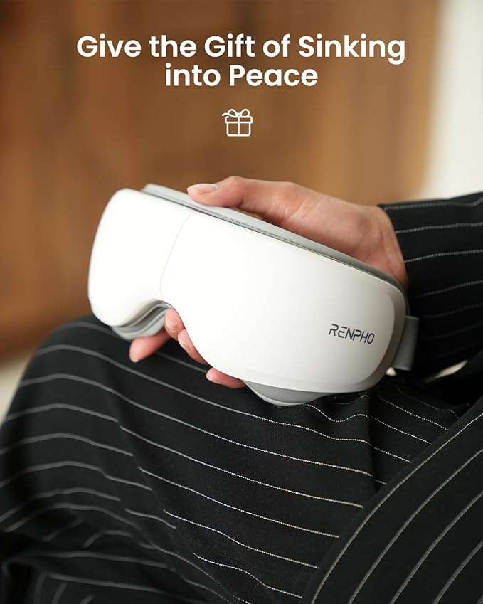RENPHO Eyeris Zen Ultra-Quiet Eye Massager with Heat,Lightweight Heated Eye Mask for Migraines, Face Massager for Dry Eyes Relief, Birthday Gifts for Women Men