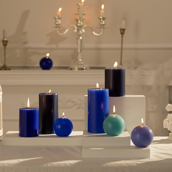 MOZEAL 4" x 10" Extra-Large Baby Blue Pillar Candles (Set of 2), Unscented, Dripless, Smokeless, Long Clean-Burning, Tall 10 inch Large Baby Blue Pillar Candles for Baby Showers and Spring Decor