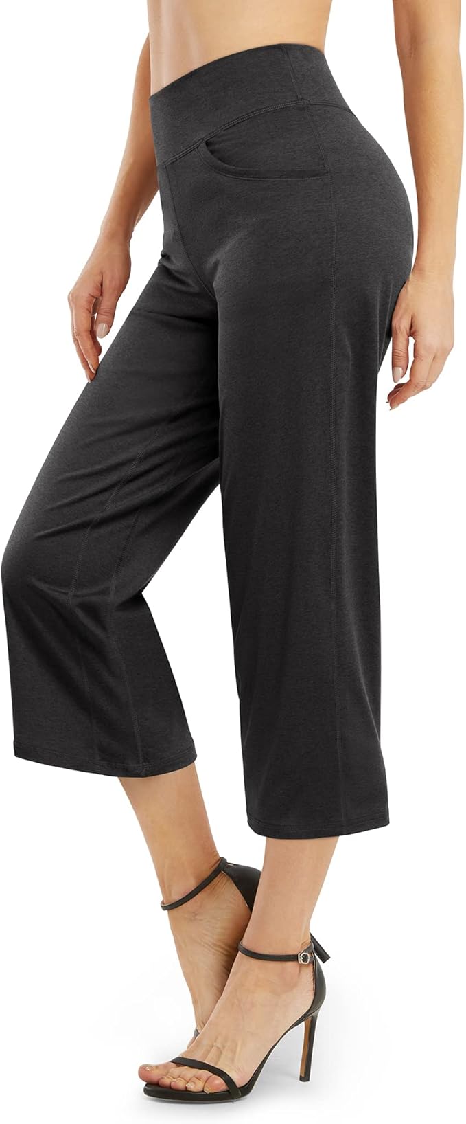 Promover Capri Pants for Women Wide Leg Yoga Cropped Pants with Pockets Loose Casual Summer Pants