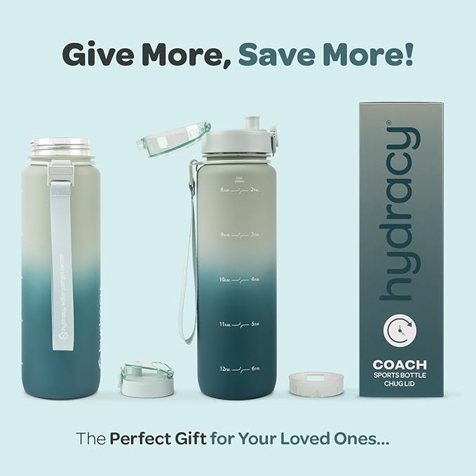 Hydracy Water Bottle with Time Marker -Large 32oz BPA Free Gradient Water Bottle - Leak Proof Gym Bottle with Fruit Infuser Strainer & Times to Drink -Ideal for Fitness Sports & Outdoors