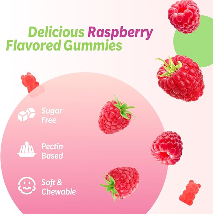 2 Pack Magnesium Glycinate Gummies, High Absorption Magnesium Glycinate Supplements for Relaxation, Sugar Free Chews for Adults & Kids, Relax Mood, Raspberry Flavor, 120 Count