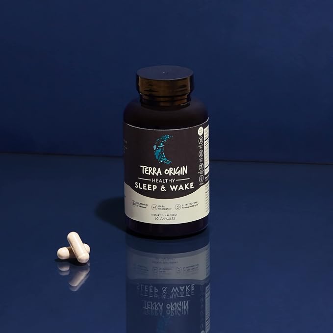 TERRA ORIGIN Healthy Sleep & Wake | Natural Sleep Aid Supplement for Adults | Restful and Awake Refreshed | GABA, L-Tryptophan, Melatonin, Chamomile, Valerian, PassionFlower | 60 Capsules