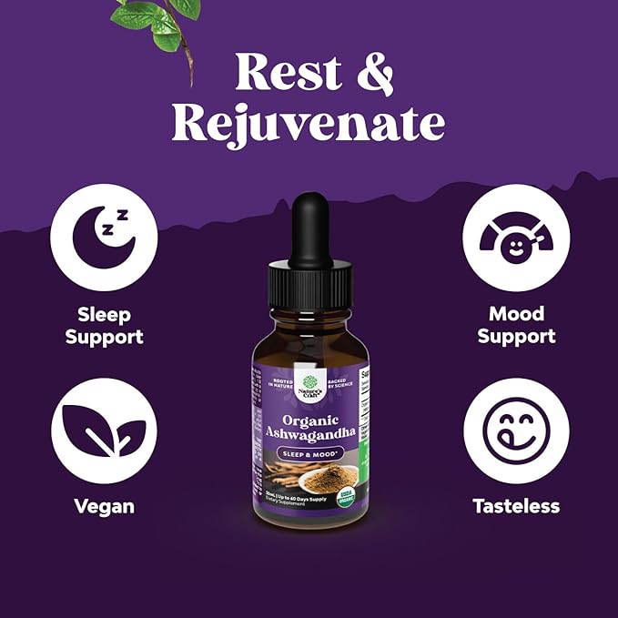 USDA Organic Ashwagandha Liquid Drops - Ashwagandha Root Extract for Stress and Mood Support - Delicious Pure Adaptogen Drops for Adults - Alcohol-Free Herbal Tinctures for Rest - 30 ml Bottle