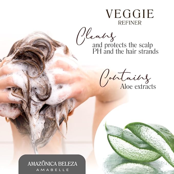 AMAZONICA BELEZA Vegan Veggie Refiner Shampo and Conditioner, Nourishes, Moisturizes and Repairs, Sulfate, Parabens and Cruelty Free, with Natural Ingredients for all Hair Types, 10 Oz