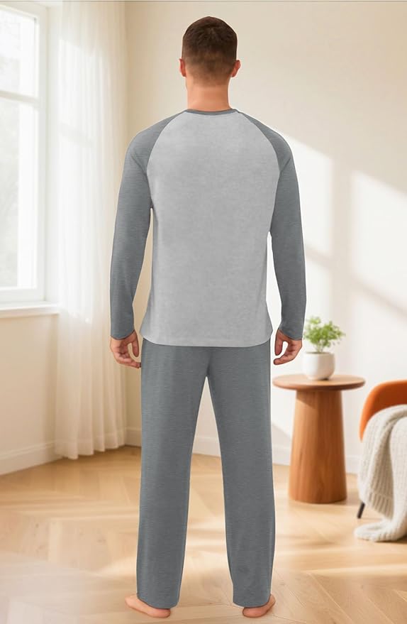 NITAGUT Men's Pajama Set Long Sleeve Sleepwear 2 Piece Loungewear with Pockets Soft Comfy Nightwear