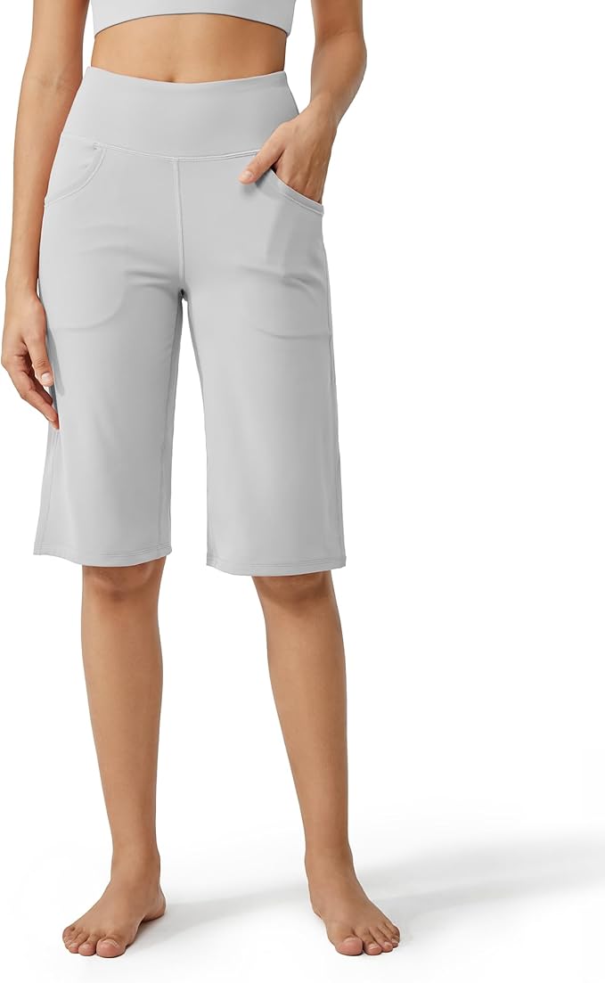 Promover Capri Pants for Women Wide Leg Yoga Cropped Pants with Pockets Loose Casual Summer Pants