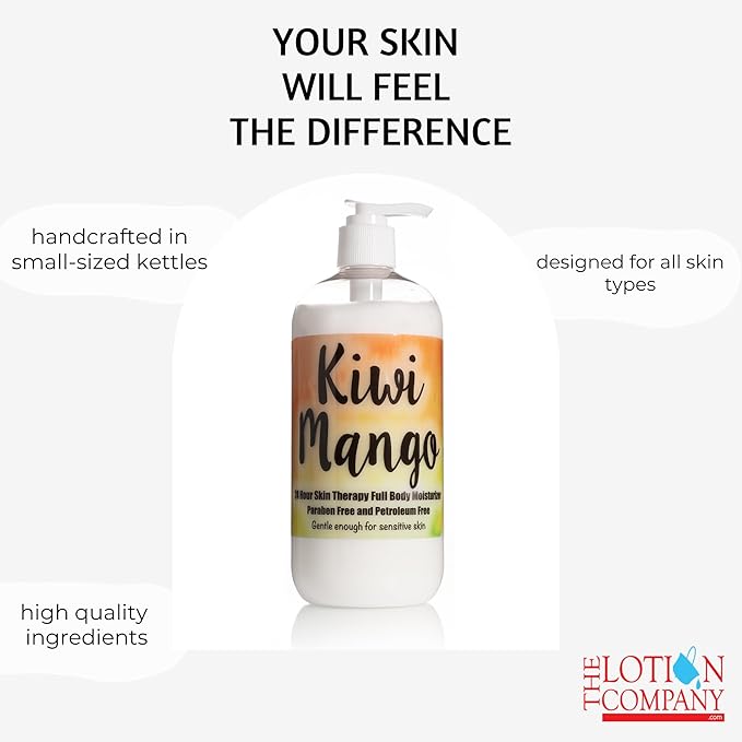 The Lotion Company Kiwi Mango Lotion – 24 Hour Skin Therapy, Full Body Moisturizer with Aloe Vera & Vitamins, Paraben Free, Non-Greasy, Father/Daughter Brand - Made in USA, 16 oz