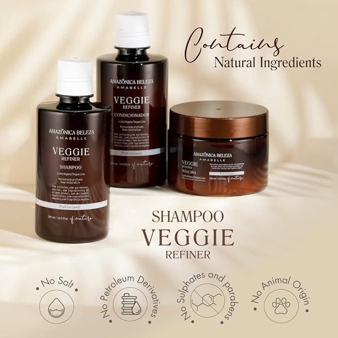 AMAZONICA BELEZA Vegan Veggie Refiner Shampo and Conditioner, Nourishes, Moisturizes and Repairs, Sulfate, Parabens and Cruelty Free, with Natural Ingredients for all Hair Types, 10 Oz