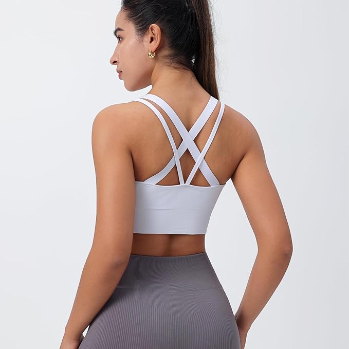 Evercute Sports Bra for Women Padded Medium Support Criss Cross Strappy Bras Seamless High Impact Yoga Exercise Athletic Bras