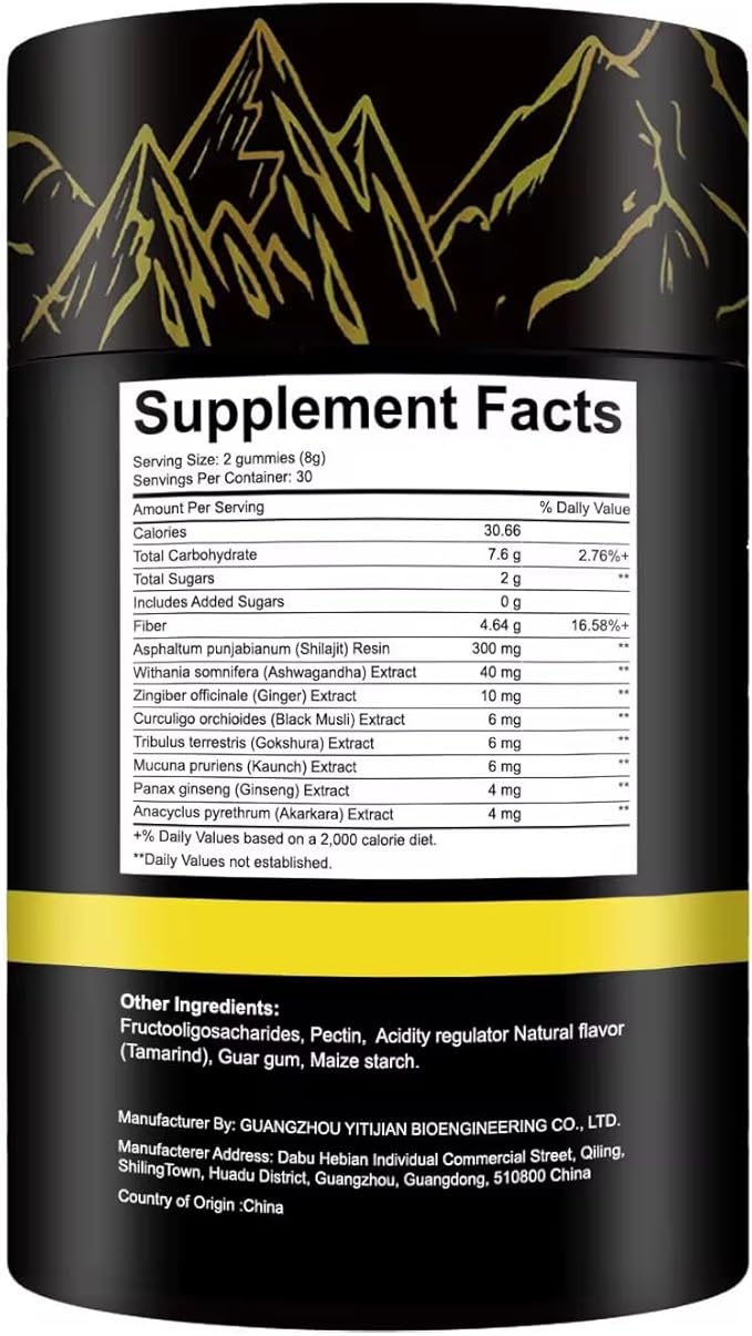 8-in-1 Herbal Supplement with Himalayan Shilajit, Ashwagandha, Rhodiola Rosea, Ginseng, 15250mg | Natural Dietary Supplement (60 Gummies, Shilajit Gummies)