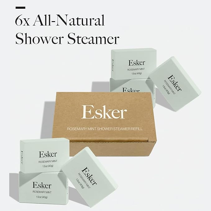 ESKER - Aromatic Shower Steamer Refill Pack | Vegan, Cruelty-Free, Clean Beauty (6 Rosemary Mint, NO Holder)