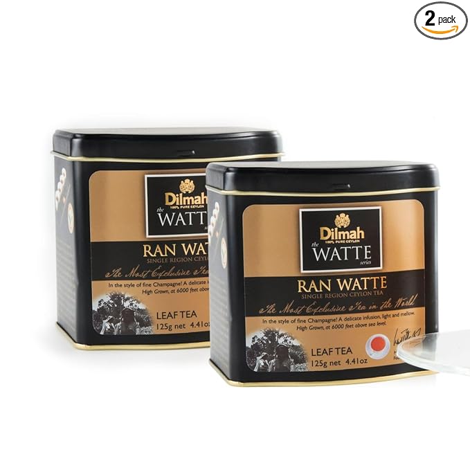 Dilmah Ran Watte Ceylon Black Tea Tin Caddy - 250g Loose Leaf | Single Region Pure Ceylon Tea | Packed at Source | 2 Tins, each 125g