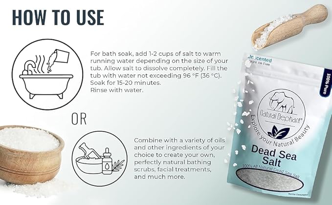 Natural Elephant Dead Sea Lavender Bath Salt Bathing and Foot Soak for Relaxing and Nourishing- 100% Pure with Organic Lavender Essential Oil - Medium Coarse Grain (2 lb (32 oz) Bag)