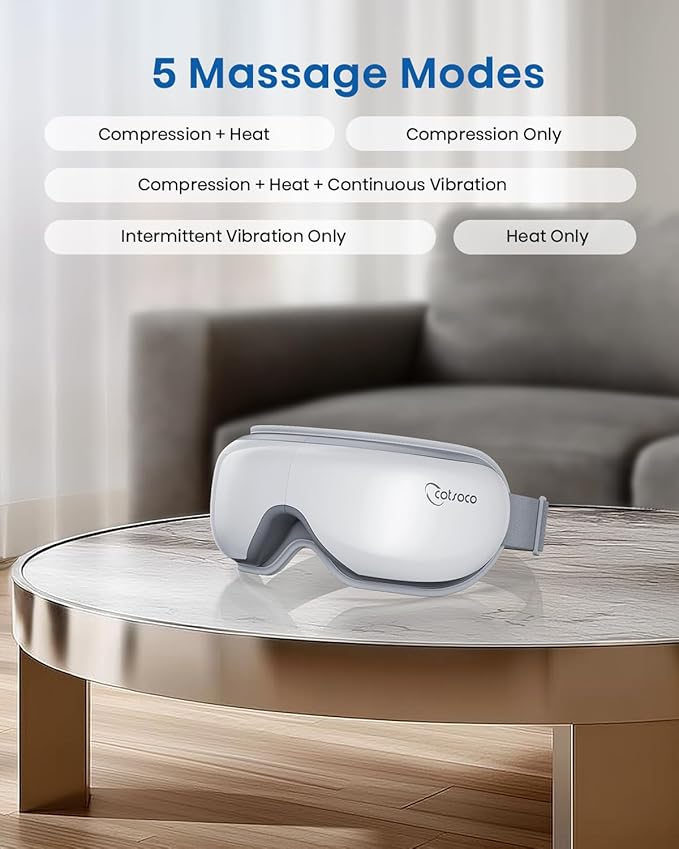 cotsoco Eye Massager with Heat, Remote, and Compression, Adjustable Foldable Sleep Mask for Relaxing Eyes and Better Sleep, Migraine Relief Device, Birthday Gifts for Women Men Her Him