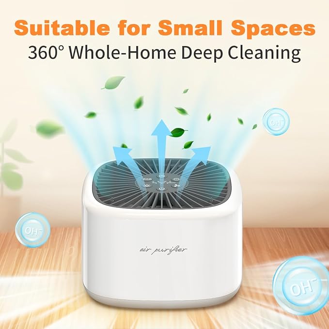 BeOkay Air Purifier Negative Oxygen Ion for Home HEPA Filter 5 Layers Filtration 3 Fan Modes Purifiers Ultra Quiet 20dB Sleep Mode 12 Color Lights 10 Brightness 3 Timers Adjustable for Bedroom Office