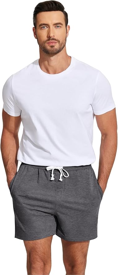 Deyeek 5.5 Inch Mens Pajama Shorts Sleep Cotton Lounge PJ Lightweight Elastic Waist Drawstring Nightwear Bottom with Pockets