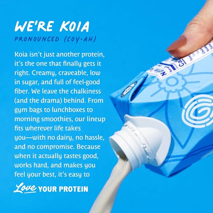 Koia Plant Based Protein Shake, Vanilla Bean, 20g Protein, 3g Sugar, 6g Prebiotic Fiber, 21 Vitamins & Minerals, Meal Replacement Drinks, Dairy-Free, Gluten-Free, Non-GMO, 11 Fl Oz (Pack of 12)