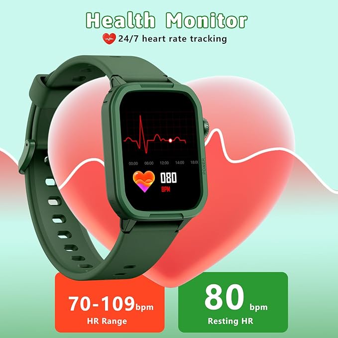 Kids Smart Watch for Boy Girl, Kids Watches with 19 Sport Modes, Heart Rate, Sleep Monitor, Pedometer, Alarm Clock, IP68 Waterproof Fitness Tracker, Gift for 6-16 Year Old Boys Girls Toys (Green)
