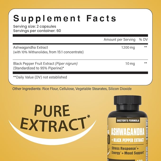 NooMost Ashwagandha 1200mg Supplement | 10% Withanolides with Black Pepper Extract | Pure Root Extract for Stress Relief, Promotes Energy, Mood, Helathy Sleep for Men & Women | 120 Capsules