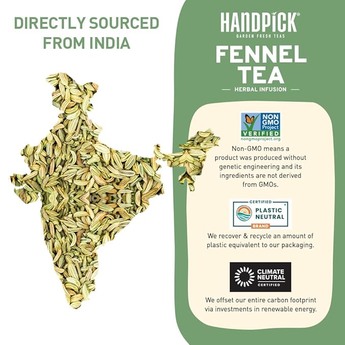 HANDPICK Fennel Seed Tea Bags (100 Count), Authentic Indian Origin with Natural Aroma & Sweetness | Naturally Support Digestion & Immune System | 100% Pure, Non GMO & Caffeine Free
