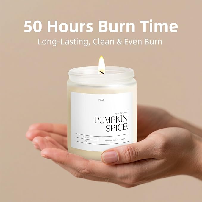 Pumpkin Spice Fall Candles for Home Scented, Natural Soy Wax Aromatherapy Non Toxic Pumpkin Candle with Long Lasting Burn, Halloween Autumn Candle Gifts for House Fragrance Decoration (9oz)