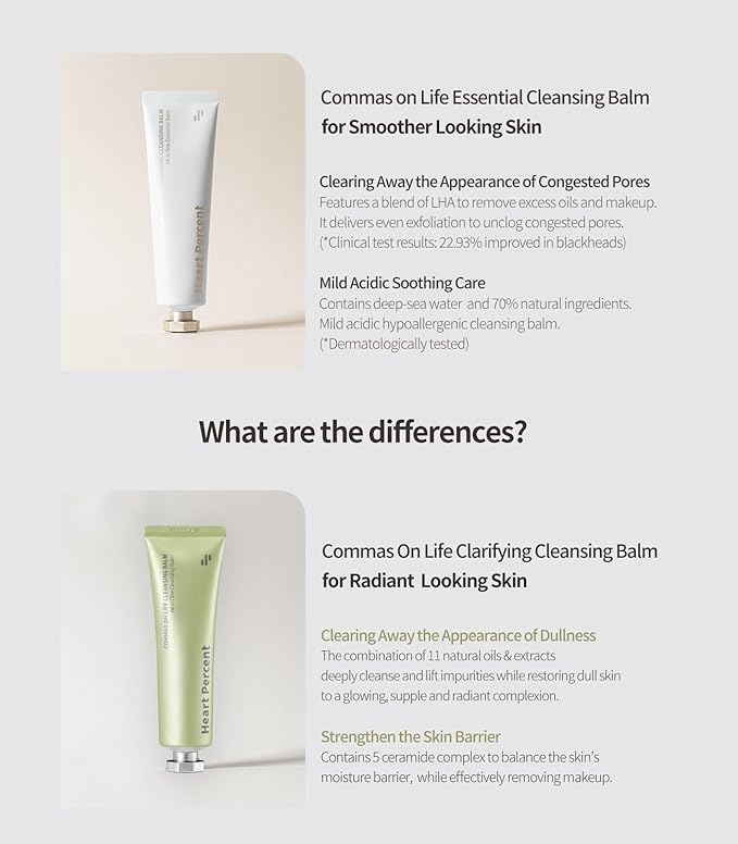 Heart Percent Commas On Life Clarifying Cleansing Balm, Sherbet-Oil-Milk Transforming Makeup Remover Vegan Daily Face Wash Cleanser for All Skin Types, 80ml (2.7oz)